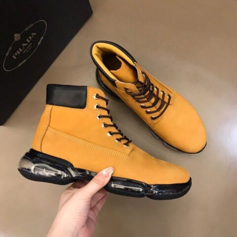 PRADA/普拉达   鞋面哑光牛皮P家男士高帮气垫鞋