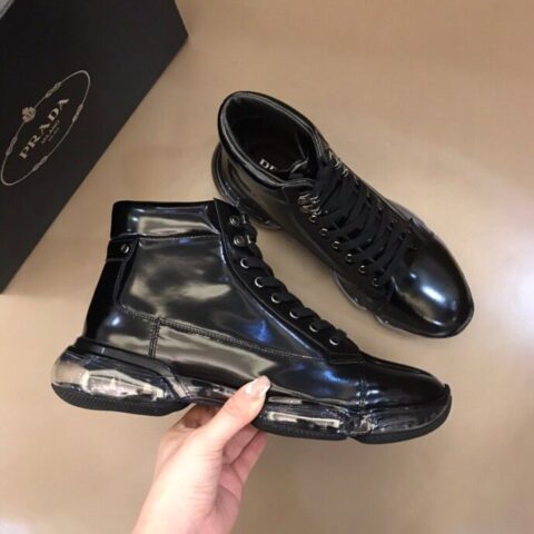 PRADA/普拉达   鞋面哑光牛皮P家男士高帮气垫鞋