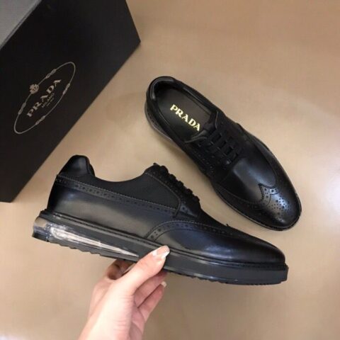 PRADA普拉达   开边珠头层牛皮原单级男士气垫休闲鞋