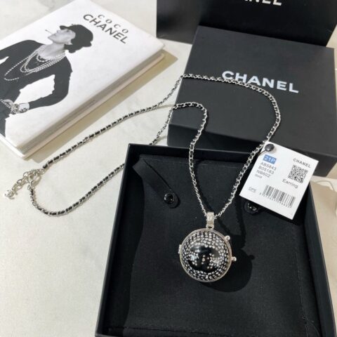 CHANEL香奈儿满钻双c镜子球形项链毛衣链