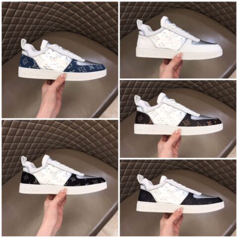 LV/路易威登   Monogram 帆布拼接银色头层牛皮男士经典休闲运动鞋