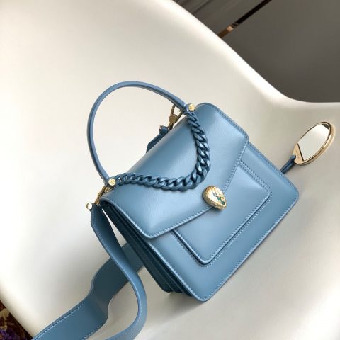 BVLGARI宝格丽蓝色小羊皮手提斜挎包38329290762