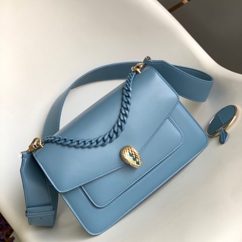 BVLGARI宝格丽蓝色小羊皮斜挎包38326290767