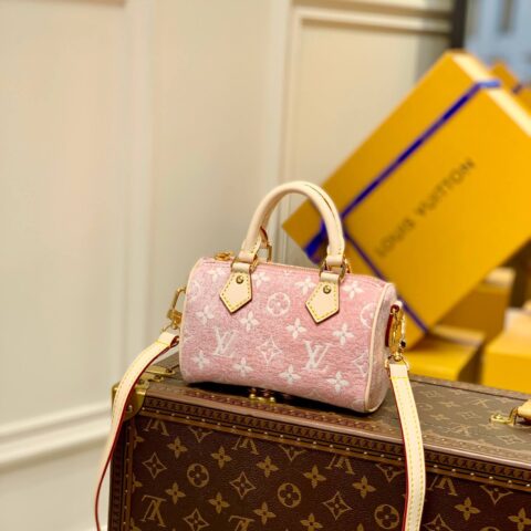 Louis Vuitton LV Nano Speedy 丹宁粉色牛仔布枕头包 M81213