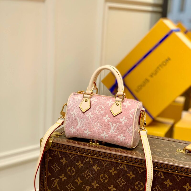 Louis Vuitton LV Nano Speedy 丹宁粉色牛仔布枕头包 M81213