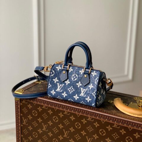 Louis Vuitton LV Nano Speedy 丹宁蓝色牛仔布枕头包 M81168
