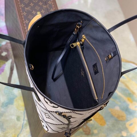 Louis Vuitton LV 2022春季系列刺绣压纹牛皮Neverfull购物袋M46039