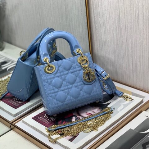 Lady Dior Mini  🍡17cm 三格漆皮戴妃包 M0505菊蓝