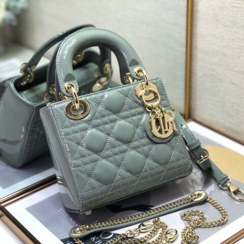 Lady Dior Mini  🍡17cm 三格漆皮戴妃包 M0505岩石灰