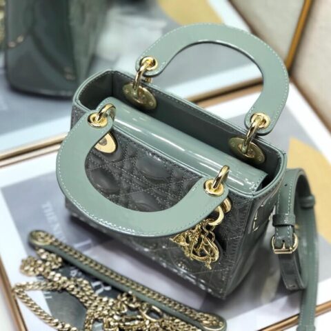 Lady Dior Mini  🍡17cm 三格漆皮戴妃包 M0505岩石灰