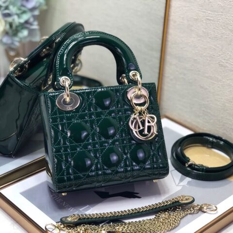 Lady Dior Mini  🍡17cm 三格漆皮戴妃包 M0505绿色