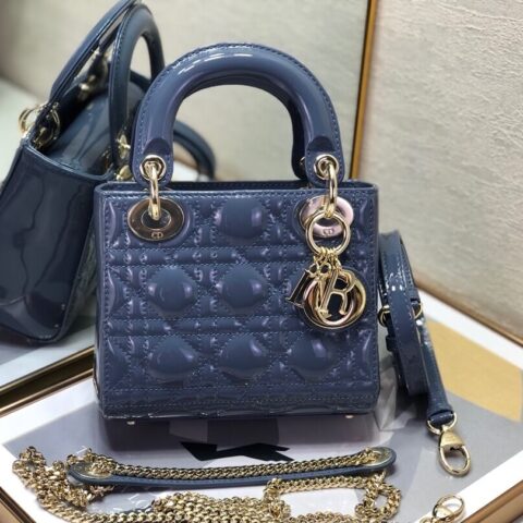 Lady Dior Mini  🍡17cm 三格漆皮戴妃包 M0505雾霾蓝