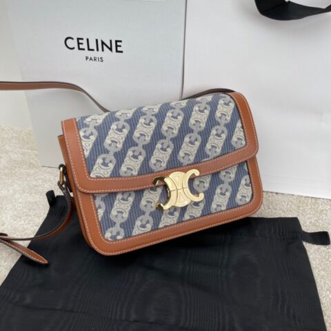 CELINE TRIOMPHE 中号CHAÎNE TRIOMPHE提花和牛皮革手袋191242