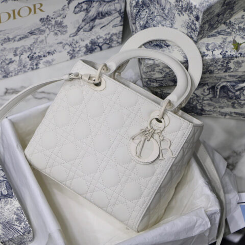 Lady Dior 中号哑光五格戴妃包 M0565白色