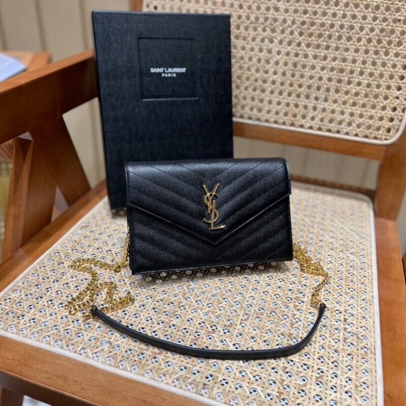 Saint laurent Ysl woc小号信封包 393953黑色金扣