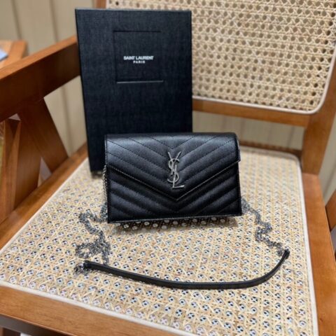 Saint laurent Ysl woc19小号信封包 393953黑色银扣