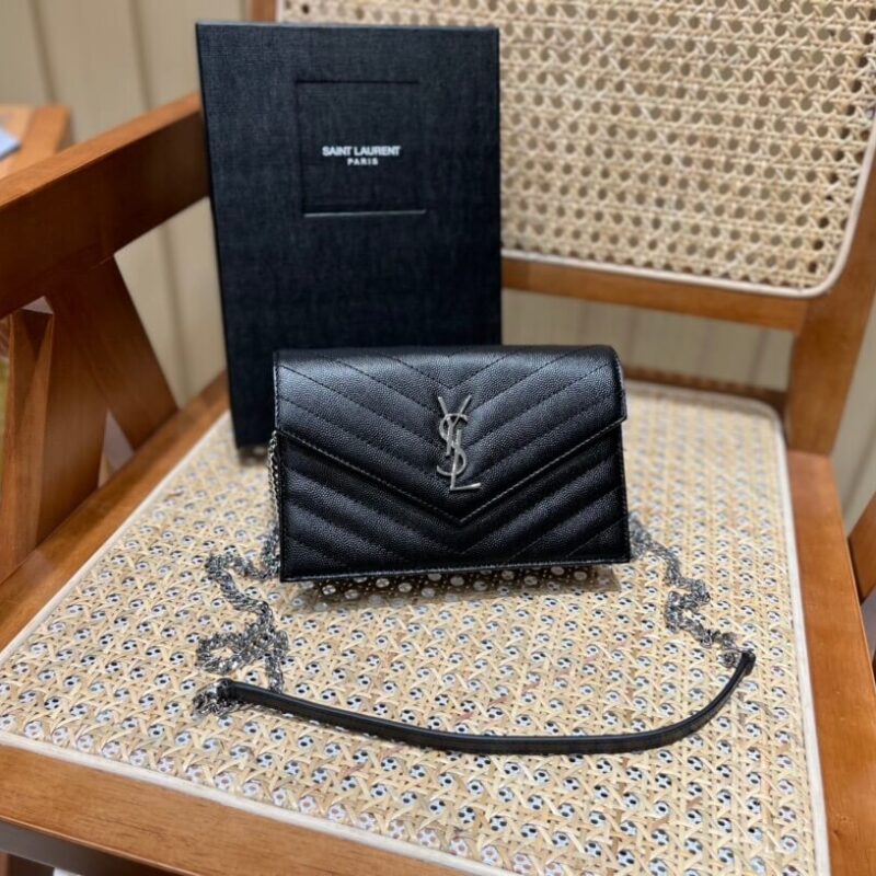 Saint laurent Ysl woc19小号信封包 393953黑色银扣
