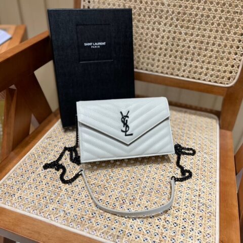 Saint laurent Ysl woc19小号信封包 393953白色黑扣