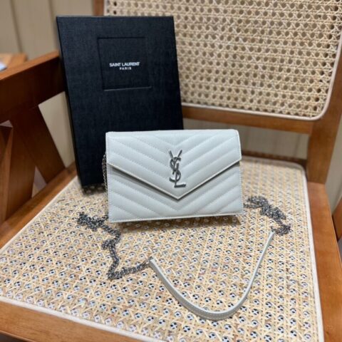 Saint laurent Ysl woc19小号信封包 393953白色银扣