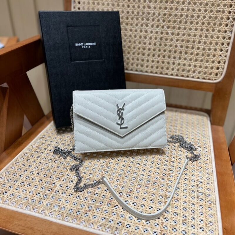 Saint laurent Ysl woc19小号信封包 393953白色银扣