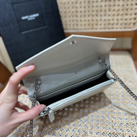 Saint laurent Ysl woc19小号信封包 393953白色银扣