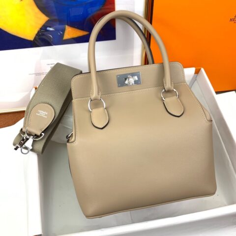 Hermes爱马仕Toolbox 20 swift 风衣灰拼橙色 银扣