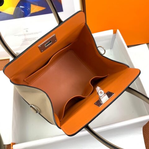 Hermes爱马仕Toolbox 20 swift 风衣灰拼橙色 银扣