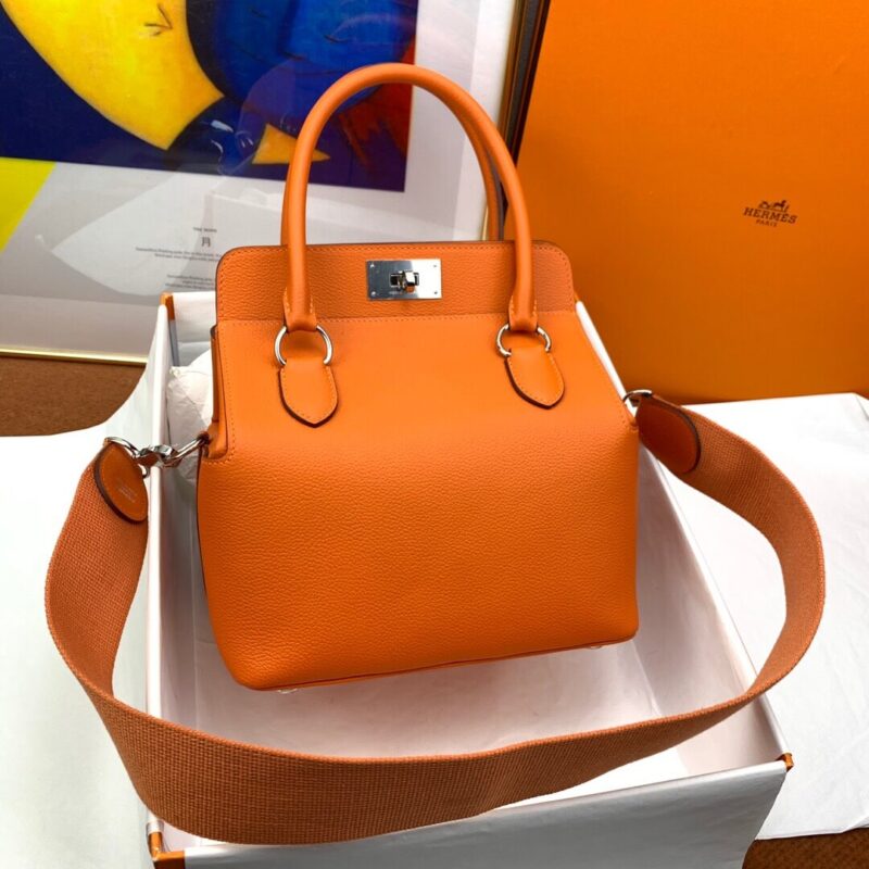 Hermes爱马仕Toolbox 20 evercolor 橙色 银扣 蜜蜡线手缝