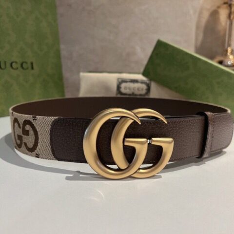 GUCCI古驰   双G字母交织图案带扣宽版腰带4厘米宽