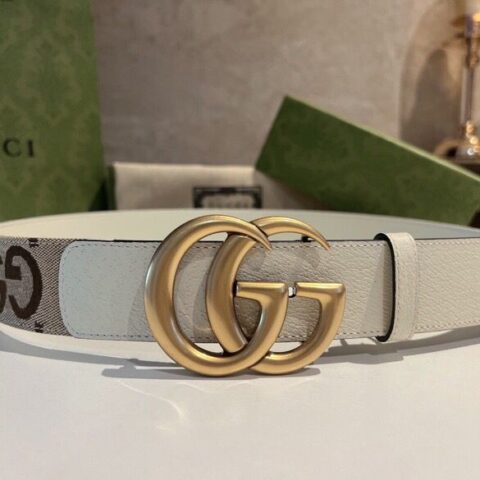 GUCCI古驰   双G字母交织图案带扣宽版腰带4厘米宽