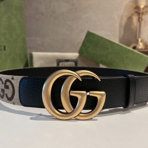 GUCCI古驰   双G字母交织图案带扣宽版腰带4厘米宽