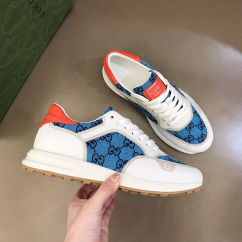 GUCCI古驰   进口小牛皮拼接品牌印花帆布G家男士GG运动鞋