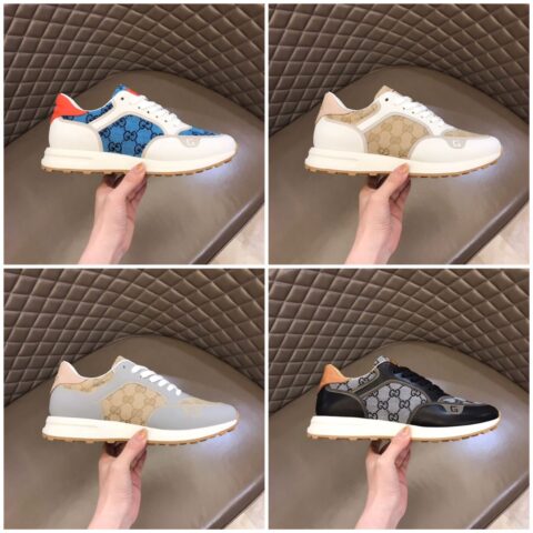 GUCCI古驰   进口小牛皮拼接品牌印花帆布G家男士GG运动鞋