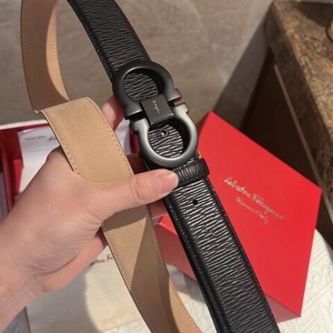 Salvatore  Ferragamo菲拉格慕  金属扣磨砂男士腰带3,5cm