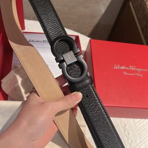 Salvatore  Ferragamo菲拉格慕  金属扣磨砂男士腰带3,5cm