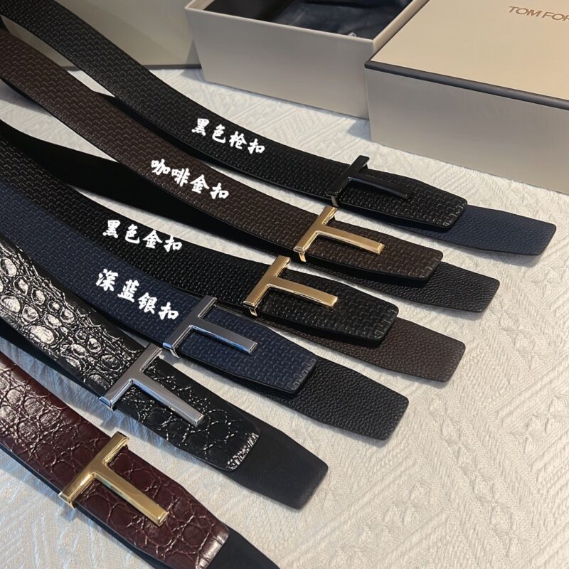TOMFORD汤姆福特男士T字搭扣双面腰带4.0cm