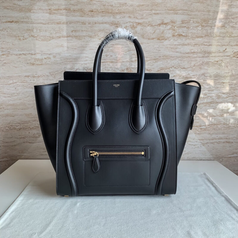 CELINE LUGGAGE MINI大号转鼓小牛皮笑脸包189213黑色平纹