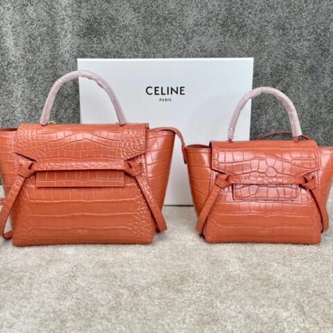 CELINE荔枝色鳄鱼纹压花牛皮革鲶鱼包 189003 189153