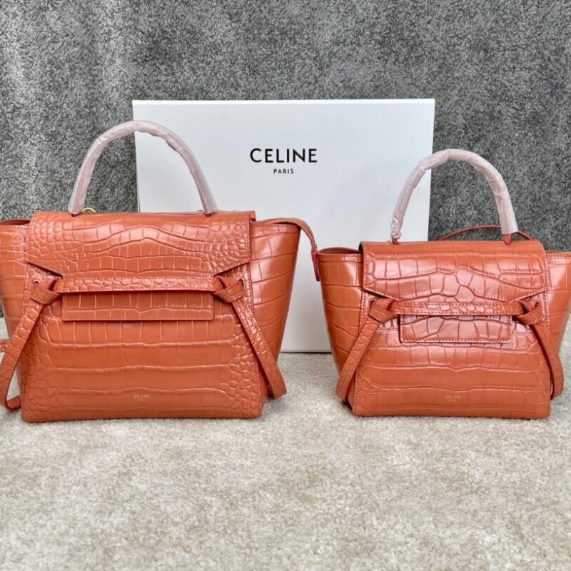 CELINE荔枝色鳄鱼纹压花牛皮革鲶鱼包 189003 189153