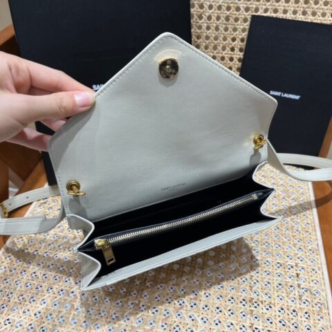 Saint laurent Ysl Gaby mini绗缝纹路信封斜挎包685574白色