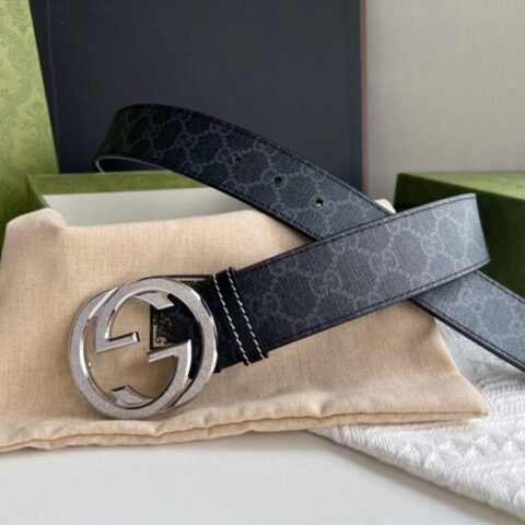 GUCCI古驰   精致滚砂工艺双G扣经典款男士3.8cm腰带