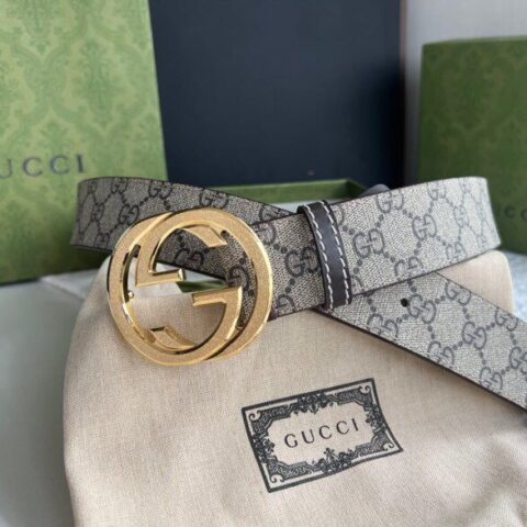 GUCCI古驰   精致滚砂工艺双G扣经典款男士3.8cm腰带