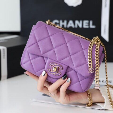 CHANEL 22P珐琅扣方胖子 AS3113紫色