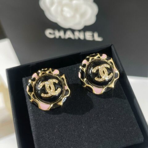 新款CHANEL香奈儿双c豹纹耳钉耳环