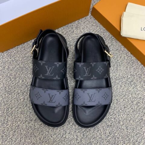 LV/路易威登   采用经典的黑灰色PVC花卉图案男士凉鞋