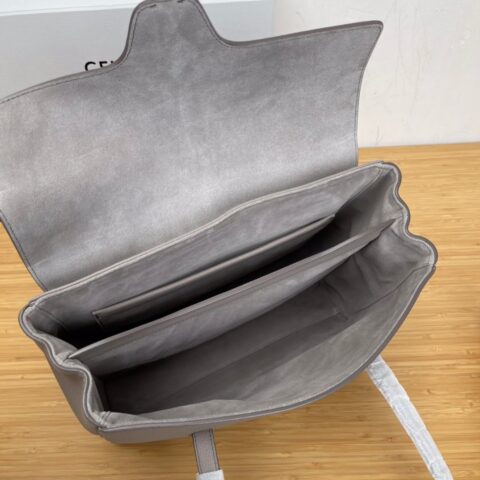 CELINE Soft16 中号灰色粒面牛皮革柔软手袋195543