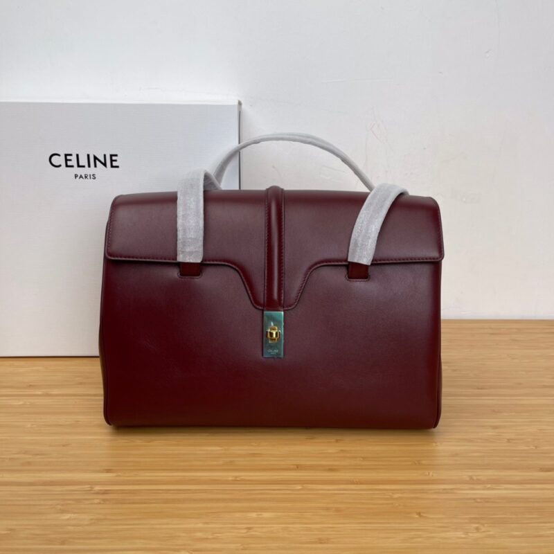 CELINE Soft16 中号酒色粒面牛皮革柔软手袋195543