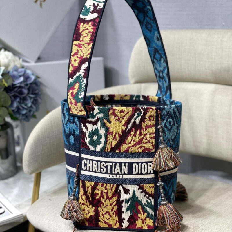 DIOR迪奥 D-Bubble 刺绣水桶包 M1276蓝色枫叶