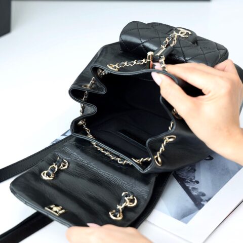 CHANEL香奈儿2022cc早春度假系列油蜡牛皮双肩小背包AS2908黑色