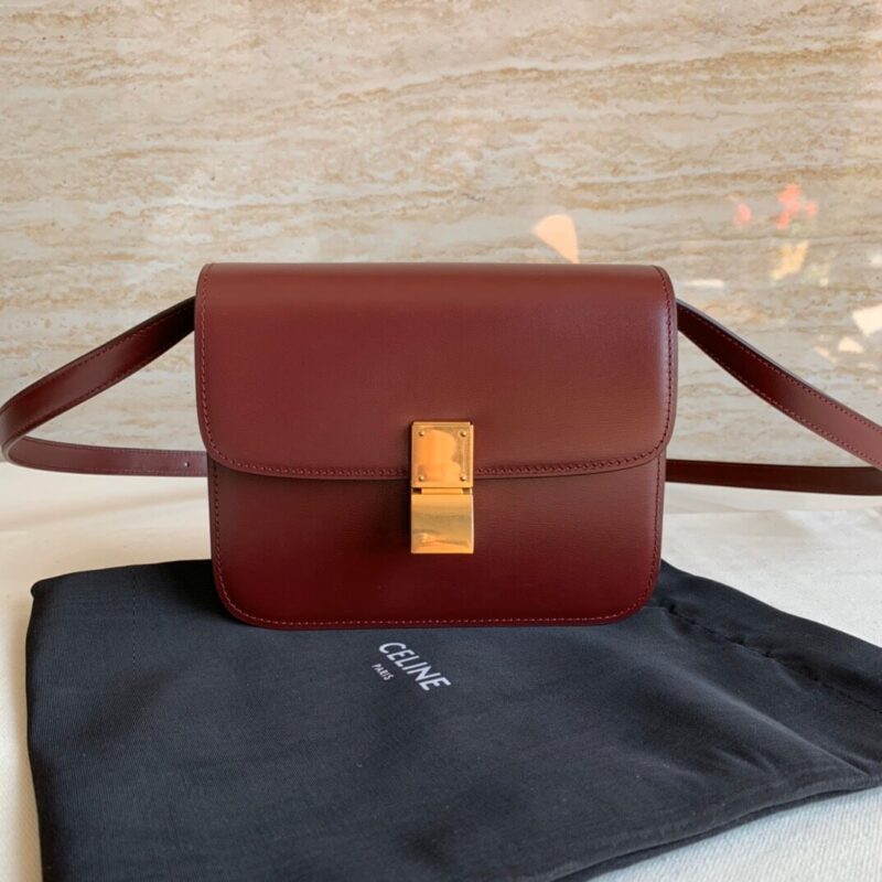 CELINE TEEN CLASSIC Box Teen18.5 抛光牛皮豆腐包 192523酒红色